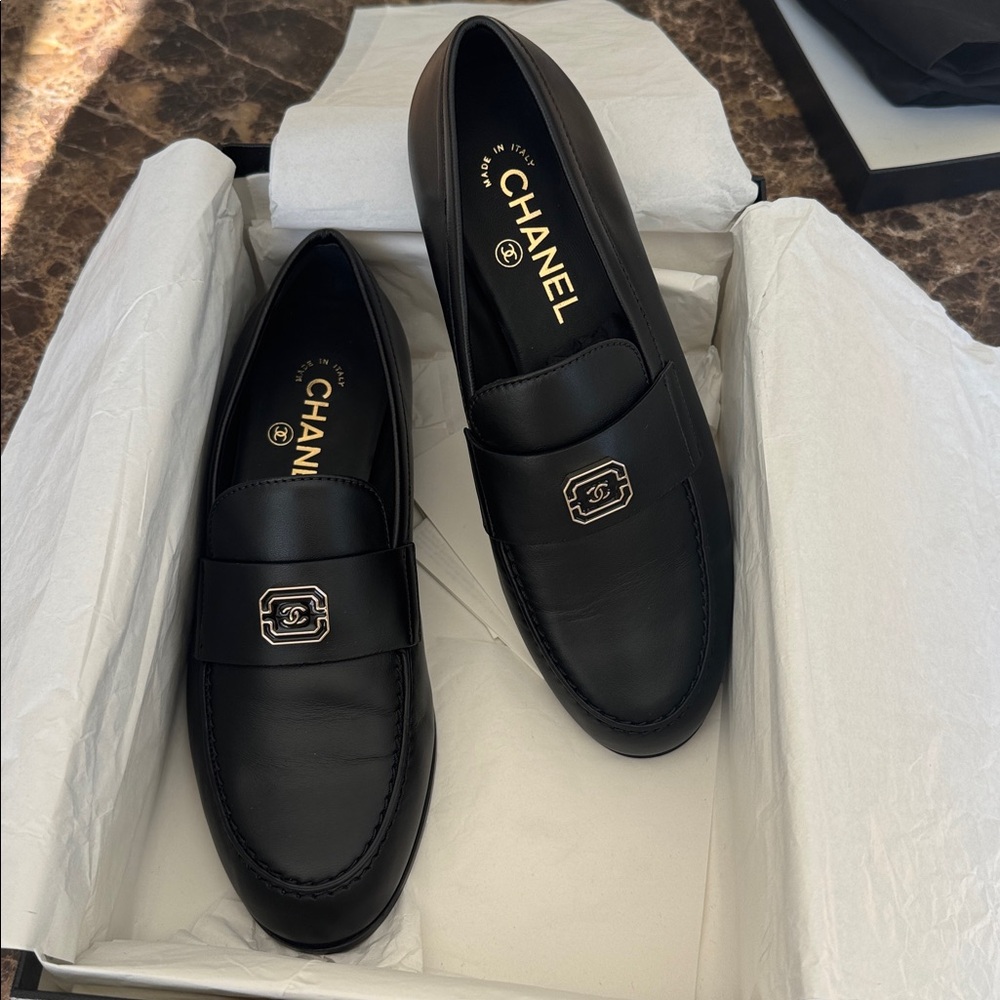 Chanel 24a black lambskin leather classic mocassins loafers flats sz 38 - Picture 7 of 10